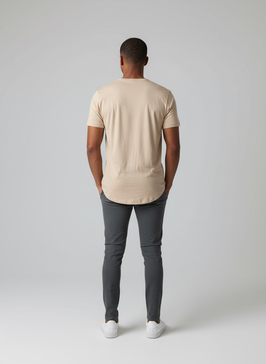 Noon Mirch Beige Scallop Hem Men’s Tee