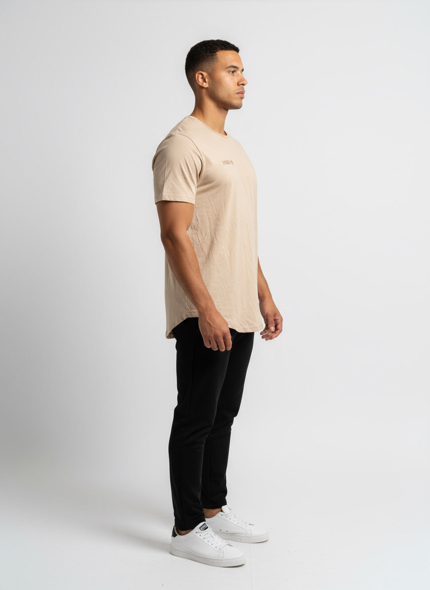 Noon Mirch Beige Scallop Hem Men’s Tee