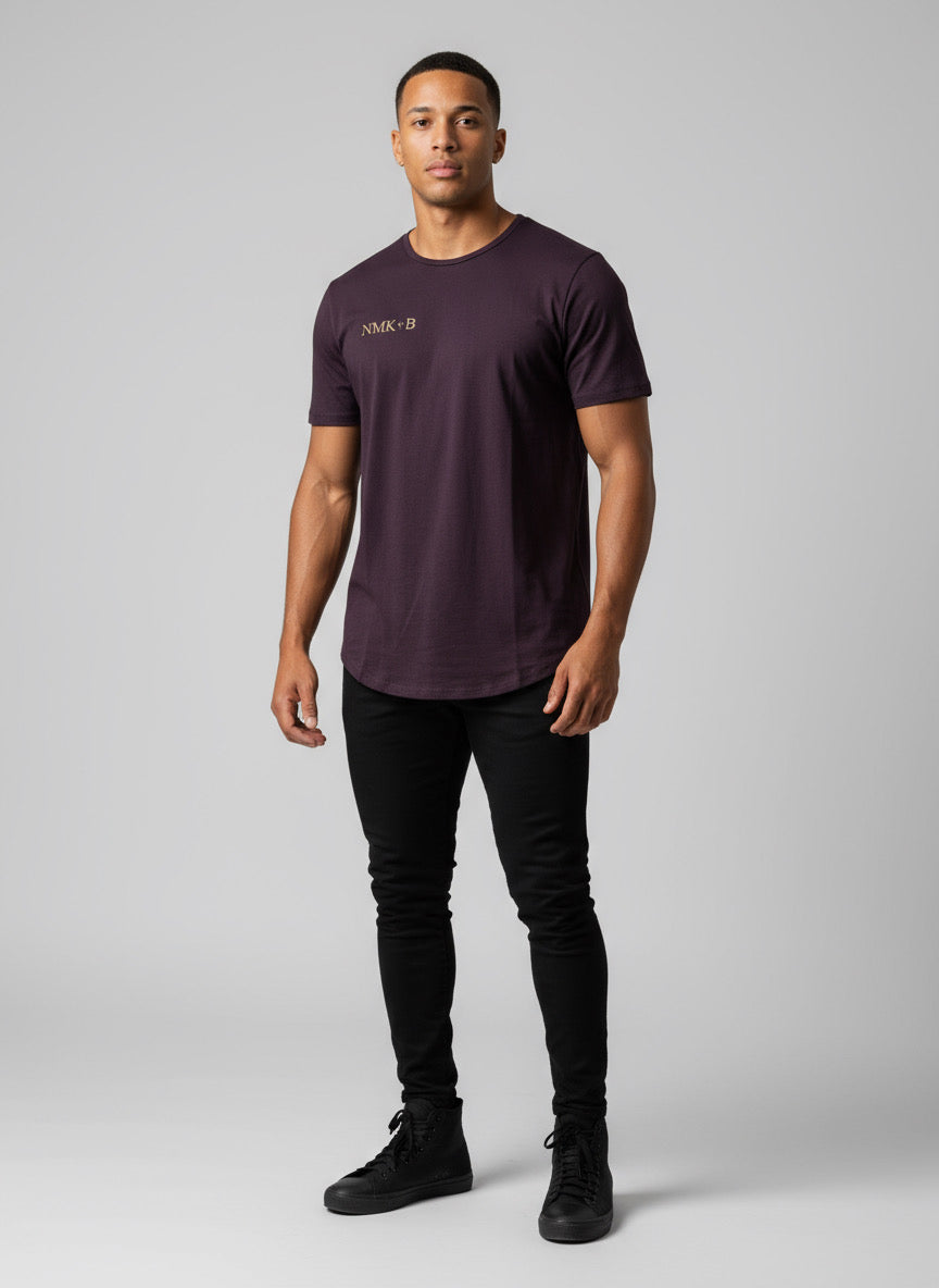 Noon Mirch Maroon Scallop Hem Men’s Tee